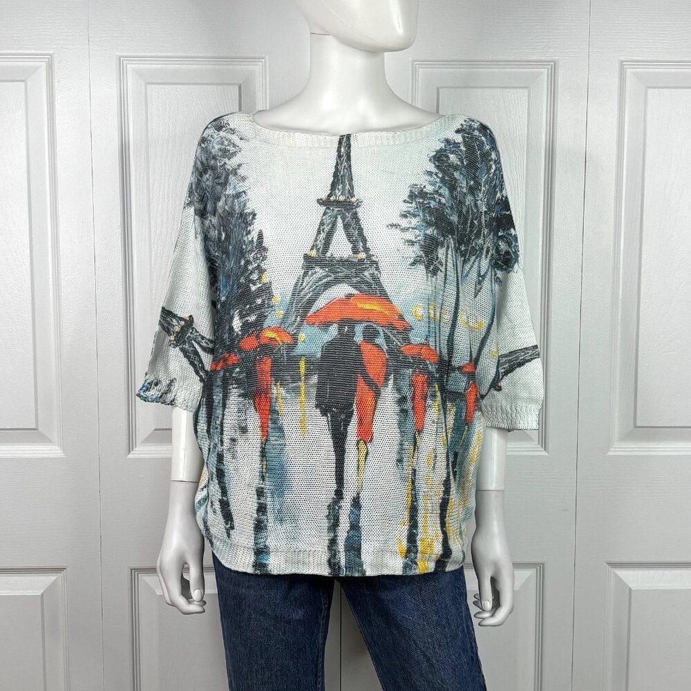 VIA VITALE women's medium Short-sleeved sweater with Eiffel Tower print